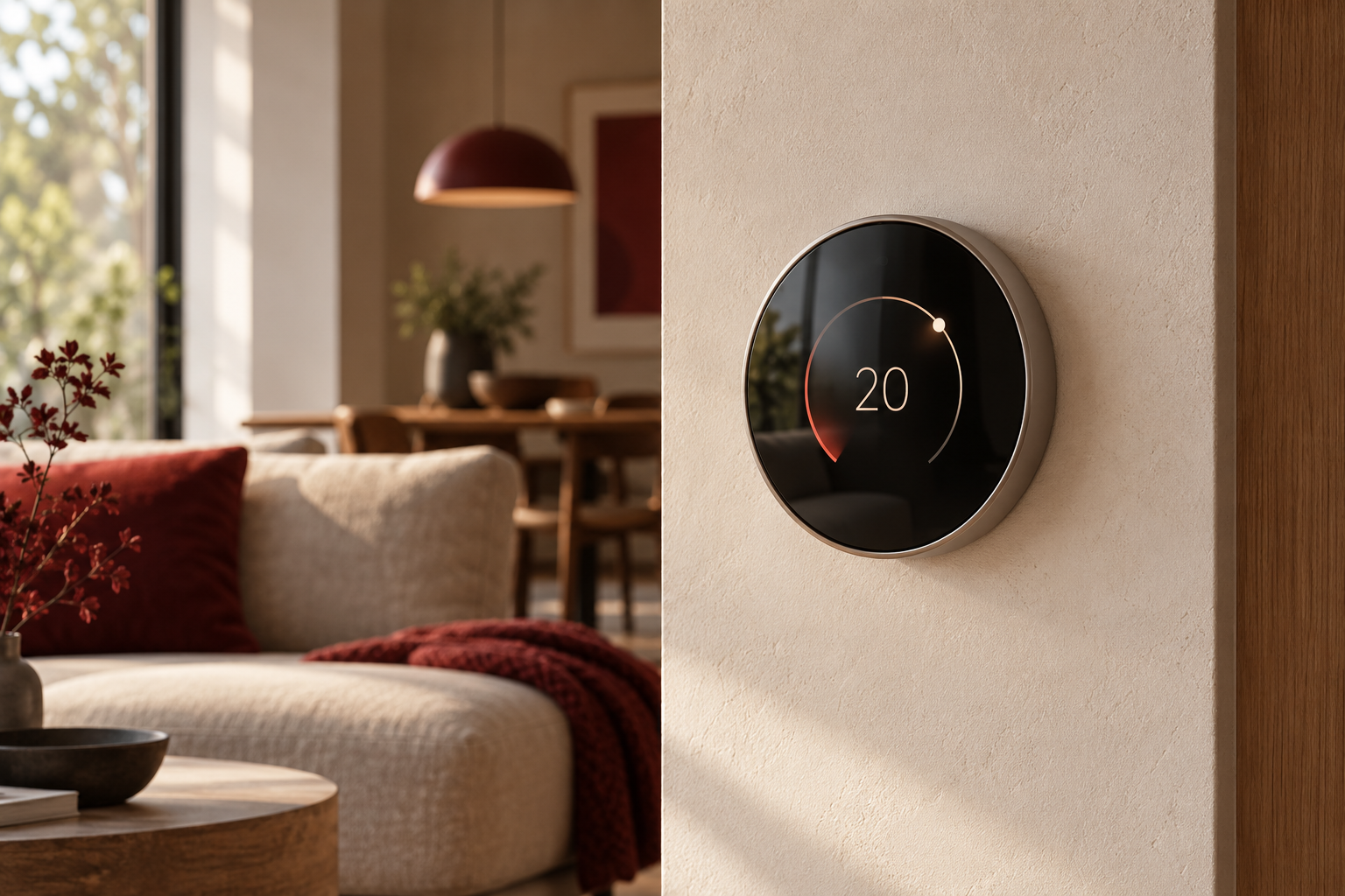 Illustrative smart thermostat in a modern home